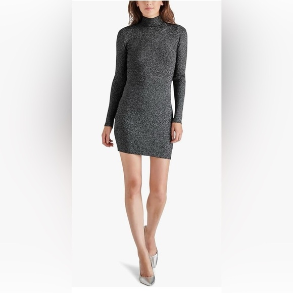 NWT Revolve Steve Madden Nadina Metallic LS Sweater Dress in Black & Silver, S - Picture 2 of 15
